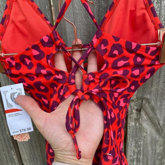 GB Gianni Bini Party Animal Print One Piece Swimsuit Size XS Strappy Back New - Picture 4 of 10